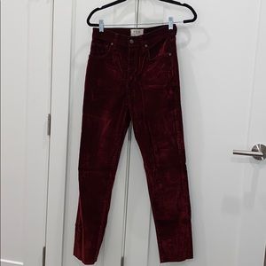 Free people deep red velvet skinny jeans
